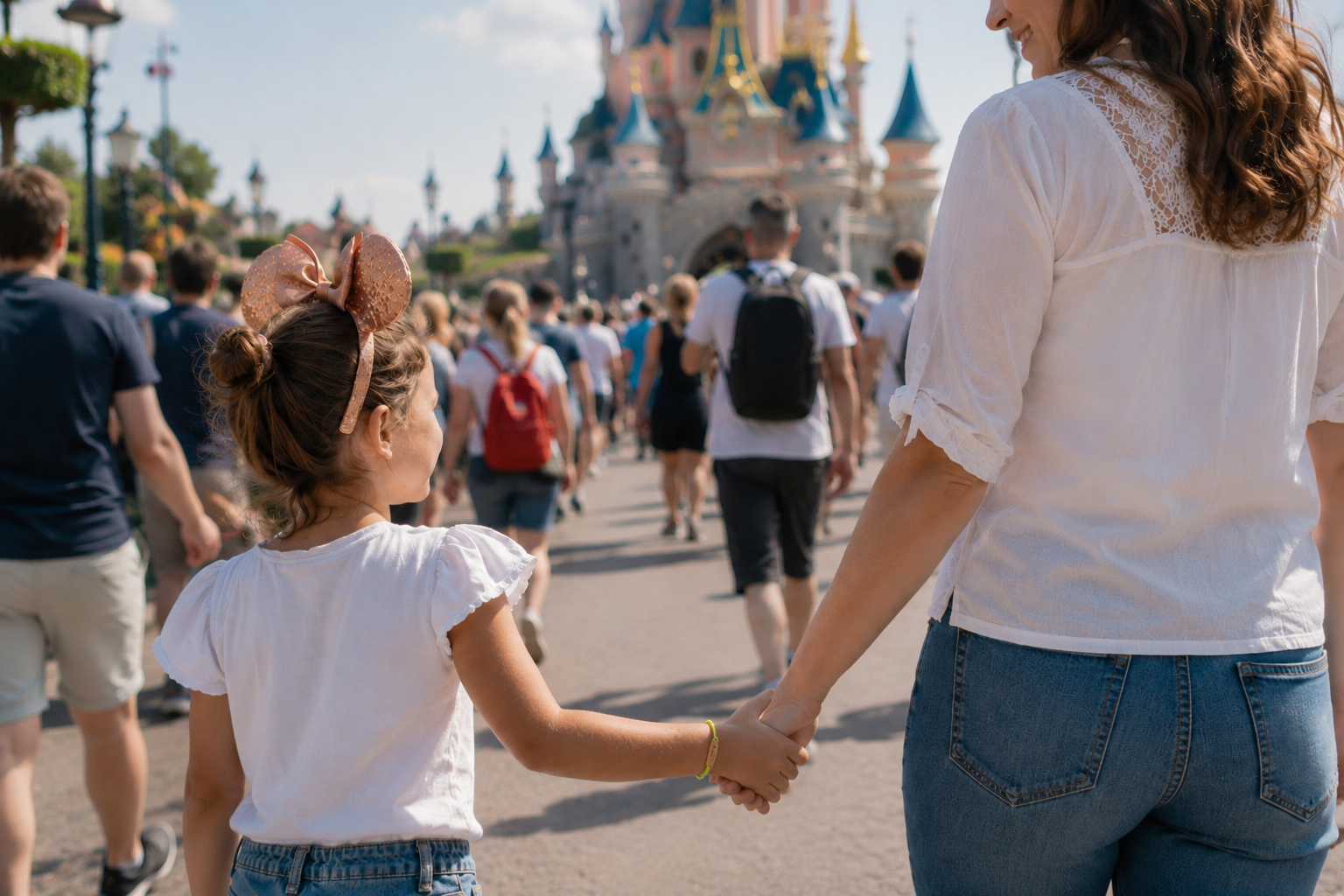 Enfant dans un parc d'attractions avec un bracelet d'identification Bobiin